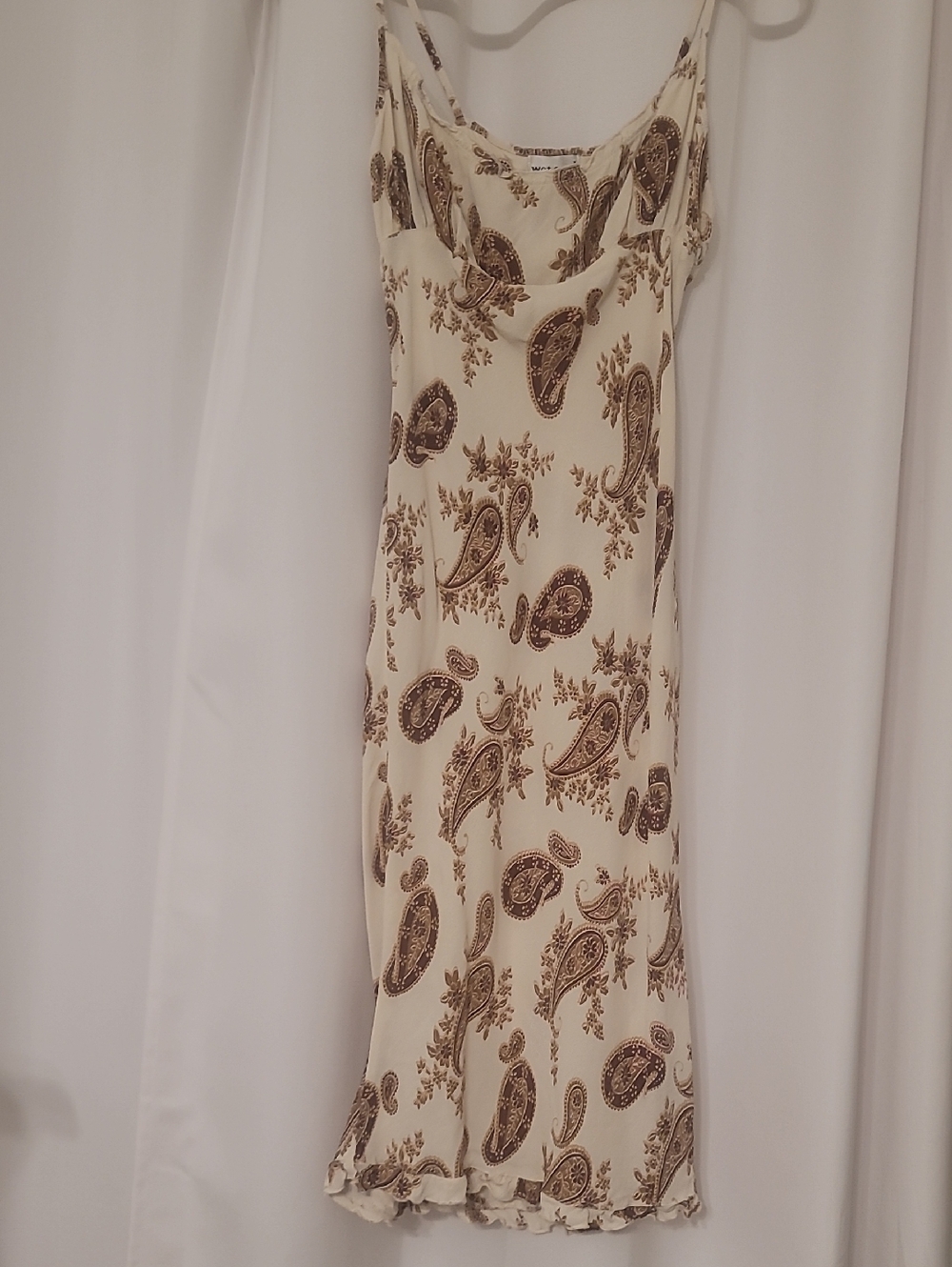 Wet Seal Cream Midi Slip Dress with Brown Paisley Print